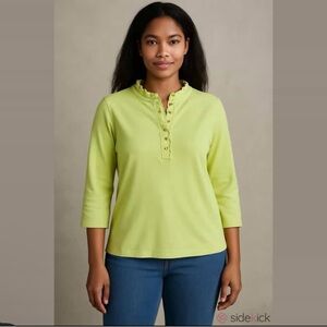 Appleseed's Green Ruffled Mandarin Collar Blouse